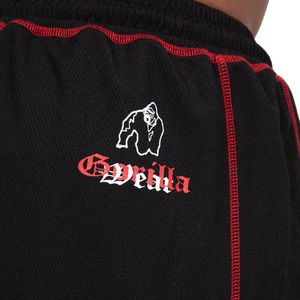 Gorilla Wear Marlow Mesh Pants Black/Red – närbild av benlogotyp