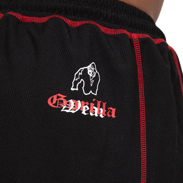 Gorilla Wear Marlow Mesh Pants Black/Red – närbild av benlogotyp