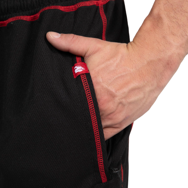 Gorilla Wear Marlow Mesh Pants Black/Red – närbild av ficka och dragkedja