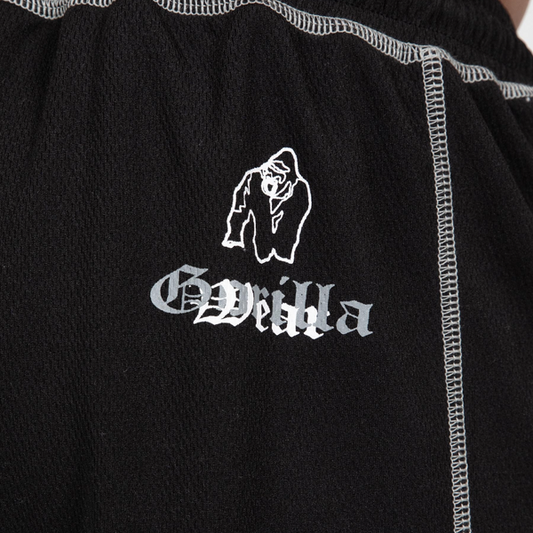 Gorilla Wear Marlow Mesh Pants Black/Grey – närbild av benlogotyp