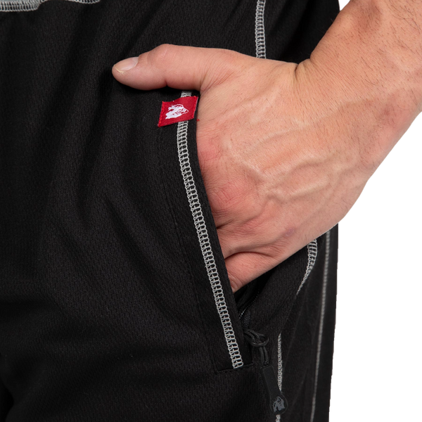 Gorilla Wear Marlow Mesh Pants Black/Grey – närbild av ficka och dragkedja