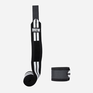 Gorilla Wear Knee Wraps Black/White 2,5 m – knälinda utsträckt och ihoprullad