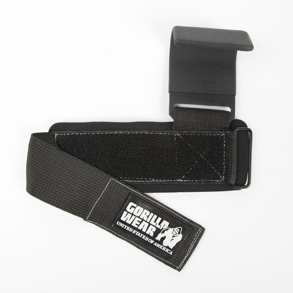 Gorilla Wear Weight Lifting Hooks black/white – hook framifrån