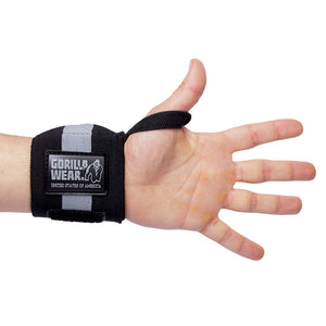 Gorilla Wear Wrist Wraps Ultra Black/Grey – wrist wrap på öppen hand