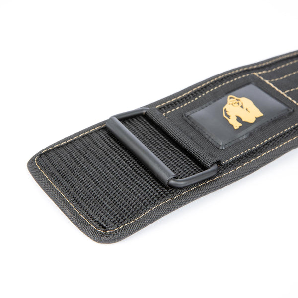 Gorilla Wear 4 Inch Nylon Belt Black/Gold – närbild av spänne och kardborre