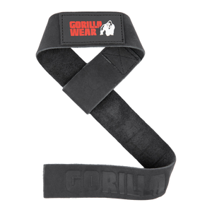 Gorilla Wear Leather Lifting Straps Black – lifting strap i läder utsträckt