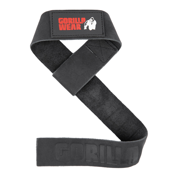 Gorilla Wear Leather Lifting Straps Black – lifting strap i läder utsträckt