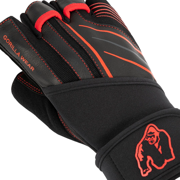 Gorilla Wear Dallas Wrist Wraps Gloves 2.0 Black/Red – handledslinda med handske i användning