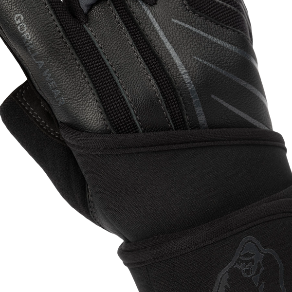 Gorilla Wear Dallas Wrist Wraps Gloves 2.0 Black/Grey – handledslinda med handske i användning