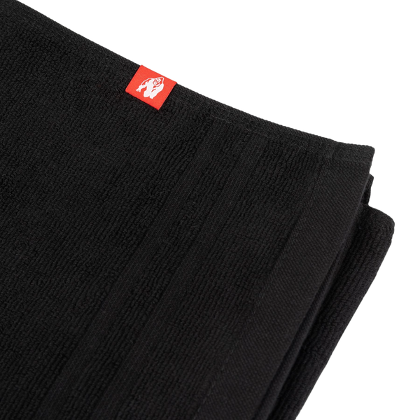 Gorilla Wear Medium Towel Svart 50 x 100 cm – närbild av handdukens material och kant