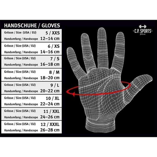 C.P. Sports Classic Mesh Glove black – storleksguide