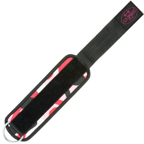C.P. Sports Ankle Straps Premium Pink Camo – närbild av rem och kardborre