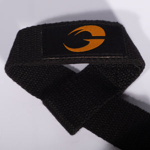 GASP Classic Lifting Straps Svart – närbild av rem och logotyp