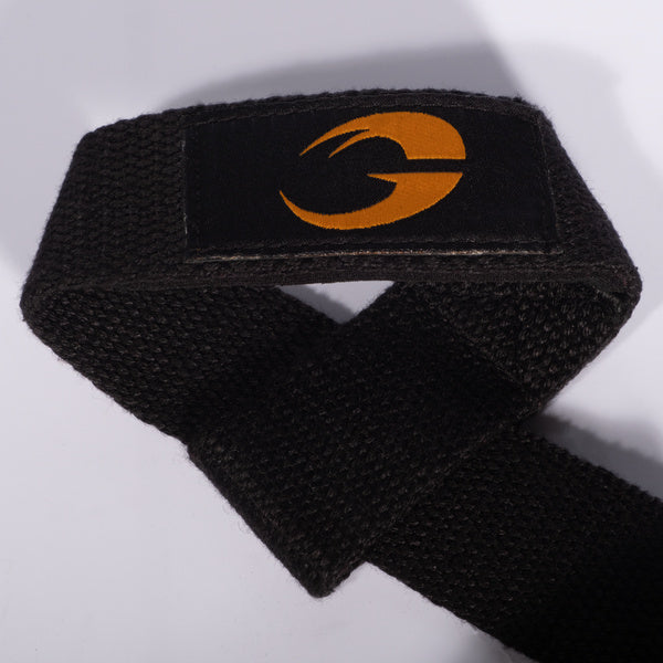 GASP Classic Lifting Straps Svart – närbild av rem och logotyp