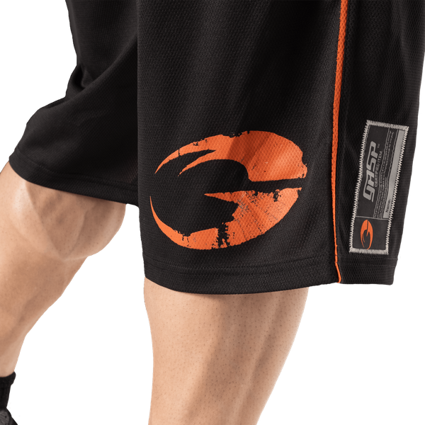 GASP Pro Mesh Shorts Svart – detalj av benslut och logotyp