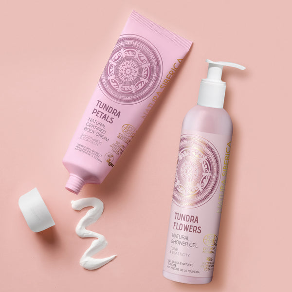 Natura Siberica Tundra Petals Body Cream 200 ml – med pumpflaska och tub