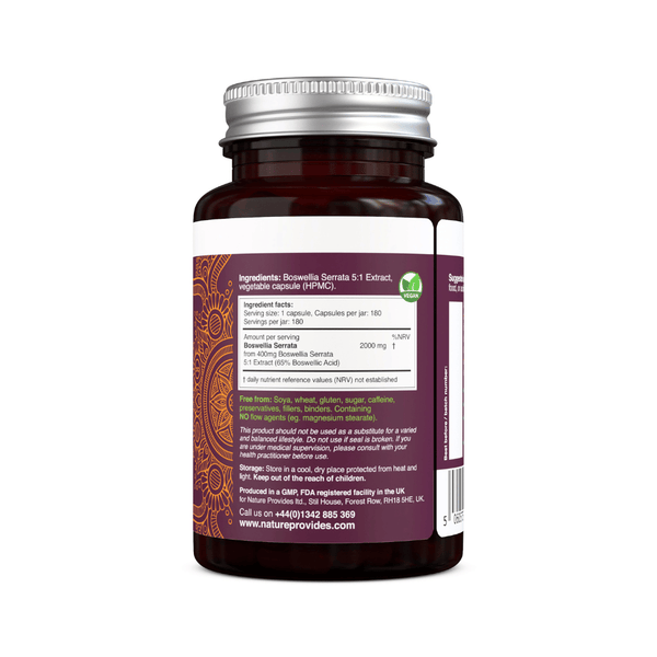 Nature Provides Boswellia Serrata 180 kapslar – Serrata-burk med näringsinformation