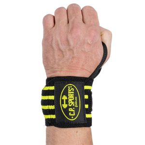 C.P. Sports Wrist Wraps Black/Yellow 30 cm – handledslinda sedd ovanifrån