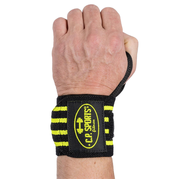 C.P. Sports Wrist Wraps Black/Yellow 30 cm – handledslinda sedd ovanifrån