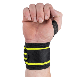 C.P. Sports Wrist Wraps Black/Yellow 30 cm – handledslinda sedd från handflatan