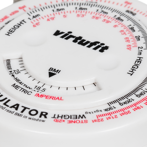 Virtufit Måttband med BMI-skala 150 cm – närbild av BMI-kalkylator