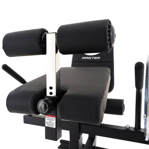 Master Fitness BX25 Ben & Bål Träningsmaskin – närbild av sits och benrullar
