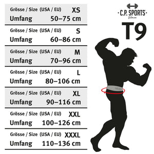 C.P. Sports Powerlifting Lever Belt Black – storleksguide
