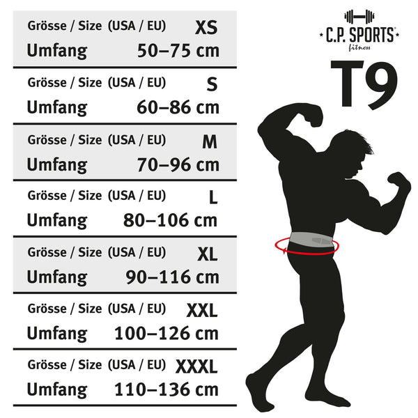 C.P. Sports Powerlifting Lever Belt Black – storleksguide