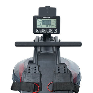 Master Fitness Roddmaskin R6025 – närbild av fotstöd och display