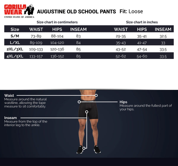 Gorilla Wear Augustine Old School Pants black/red – storleksguide
