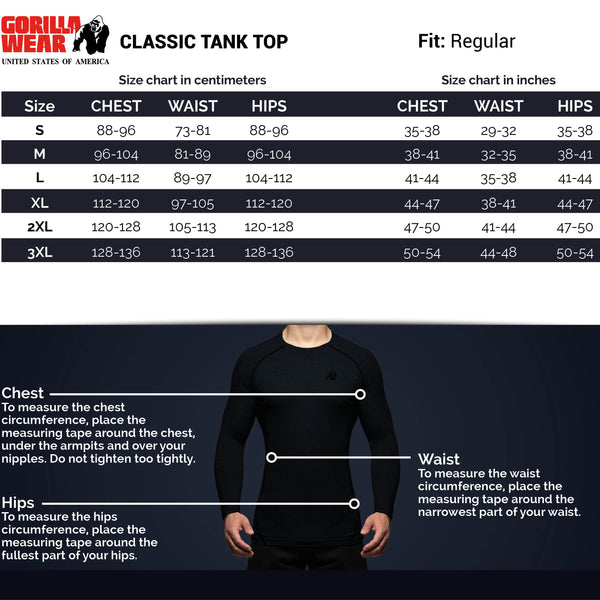 Gorilla Wear Classic Tank Top Blue – storleksguide