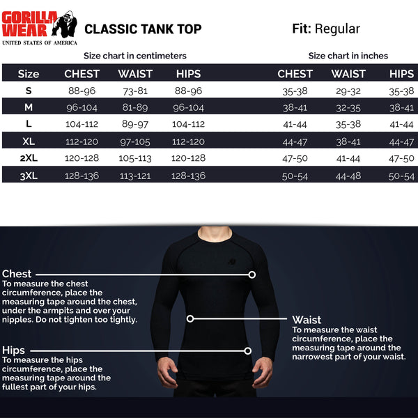 Gorilla Wear Classic Tank Top Teal Green – storleksguide