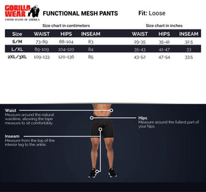 Gorilla Wear Functional Mesh Pants Black/Green – storleksguide