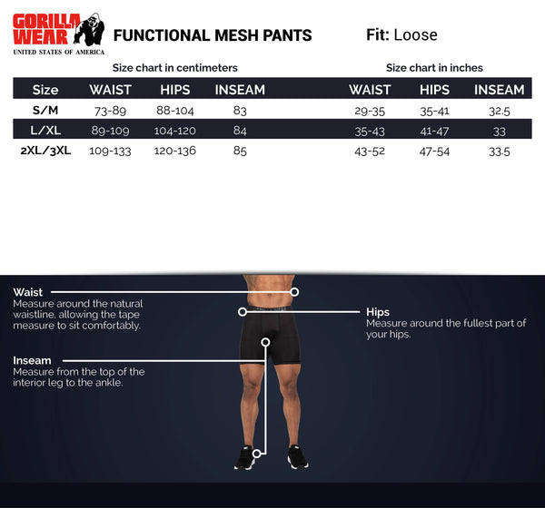 Gorilla Wear Functional Mesh Pants Black/Green – storleksguide