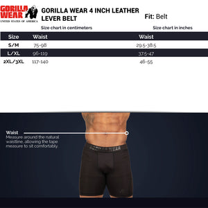 Gorilla Wear 4 Inch Powerlifting Lever Belt Brown – storleksguide
