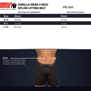 Gorilla Wear 4 Inch Nylon Belt Black/Gold – storleksguide
