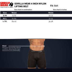 Gorilla Wear 4 Inch Nylon Belt Black/Grey – storleksguide