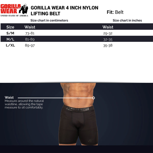 Gorilla Wear 4 Inch Nylon Belt Black/Red – storleksguide