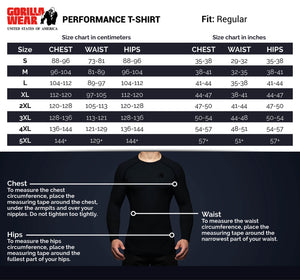 Gorilla Wear Performance T-Shirt Black/Red – storleksguide