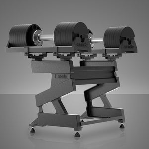 SNODE Dumbbell Rack Svart – hantelrack framifrån med hantlar