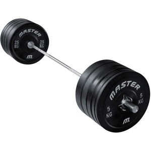 Master Fitness Viktset Crossfit 150 kg – viktplattor monterade på skivstång
