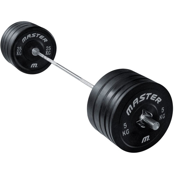 Master Fitness Viktset Crossfit 150 kg – viktplattor monterade på skivstång