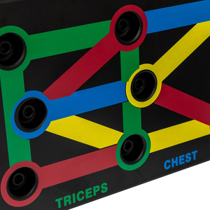 Virtufit 12-in-1 Push Up Brädda – närbild av färgkodade handtagspositioner