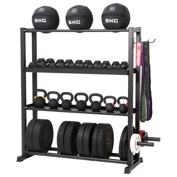 Master Fitness X-Fit Storage Rack – förvaringsrack fyllt med träningsredskap